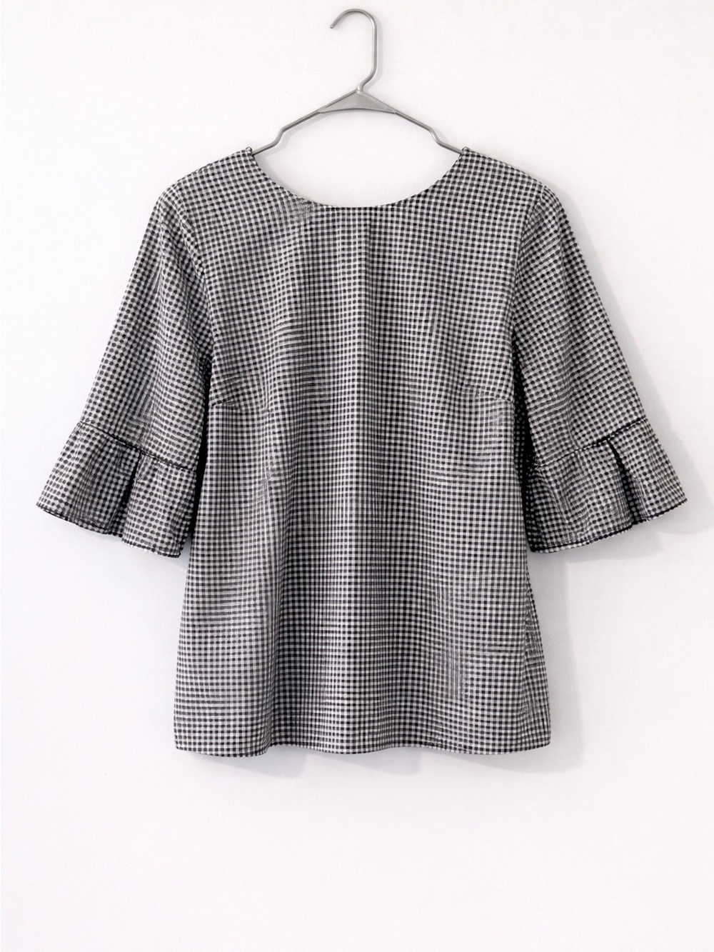Cupio Black and White Gingham Ruffle Sleeve Top - Picture 3 of 4